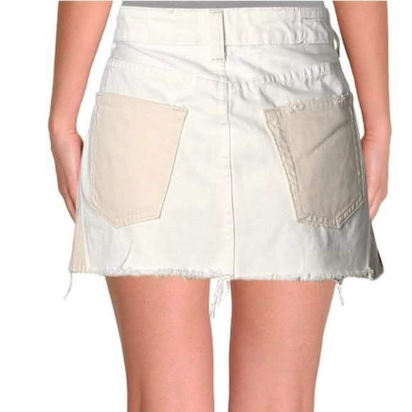 Free People Patched Up Ivory Denim Mini Skirt. Sz 28 - Picture 1 of 13